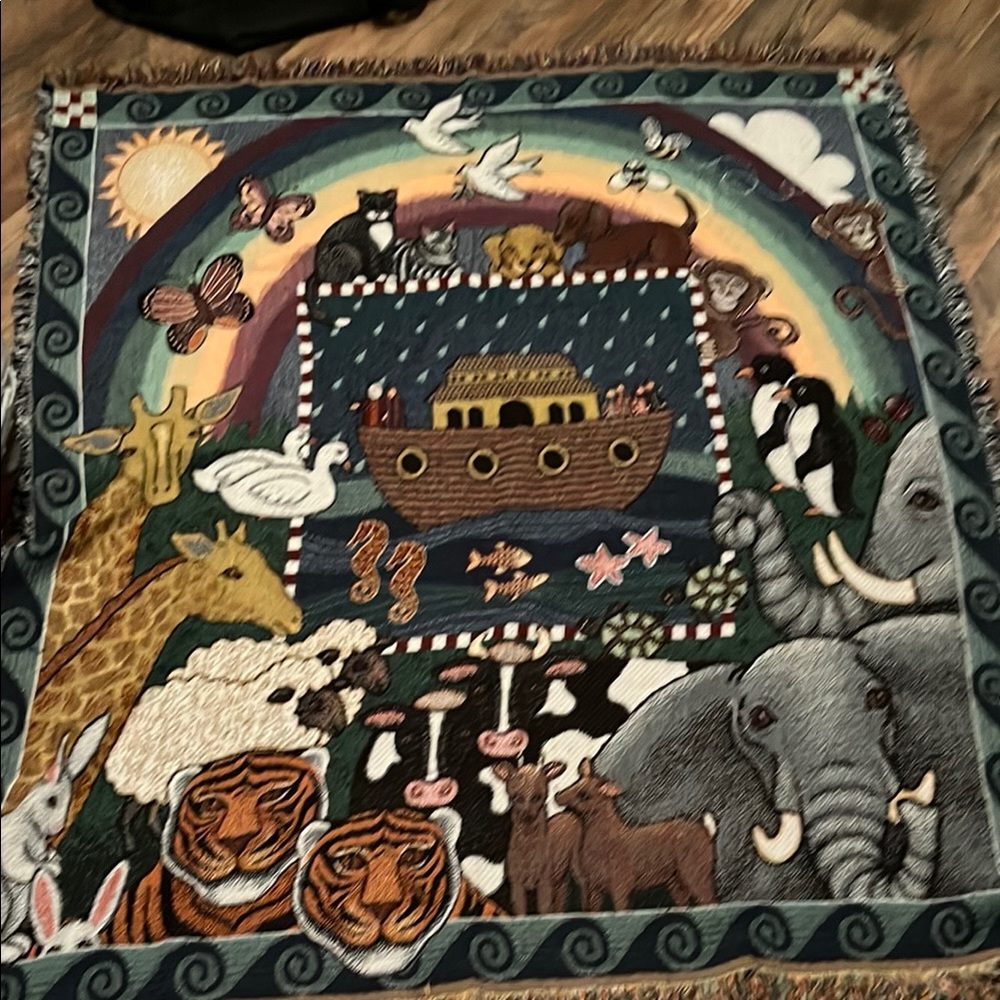 American weaver 1997 Colorful Noah's Ark Tapestry Blanket